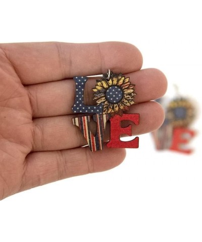 Sunflower Wooden Drop Dangle Earrings Patriotic Red White Blue Earrings American Flag Earrings Fourth of July Holiday Jewelry...