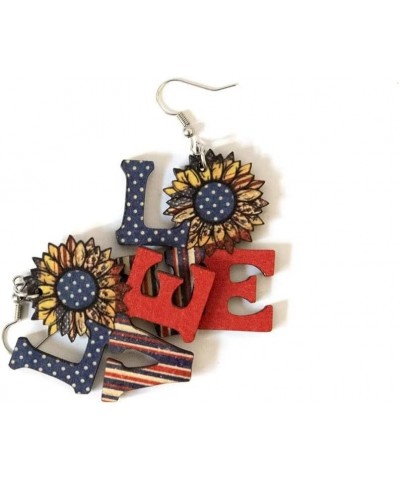 Sunflower Wooden Drop Dangle Earrings Patriotic Red White Blue Earrings American Flag Earrings Fourth of July Holiday Jewelry...