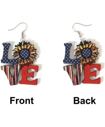 Sunflower Wooden Drop Dangle Earrings Patriotic Red White Blue Earrings American Flag Earrings Fourth of July Holiday Jewelry...