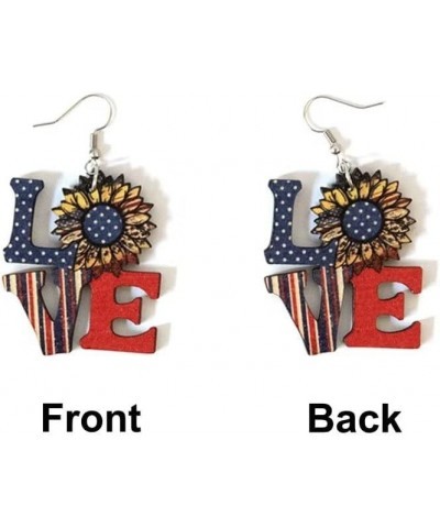 Sunflower Wooden Drop Dangle Earrings Patriotic Red White Blue Earrings American Flag Earrings Fourth of July Holiday Jewelry...