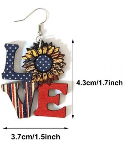 Sunflower Wooden Drop Dangle Earrings Patriotic Red White Blue Earrings American Flag Earrings Fourth of July Holiday Jewelry...