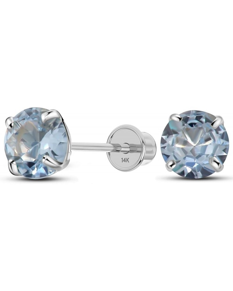 Solid 14K White Gold Round Solitaire Simulated-Birthstone Minimalist Stud Earring with Comfort Screw Backing 6mm 03-March $20...