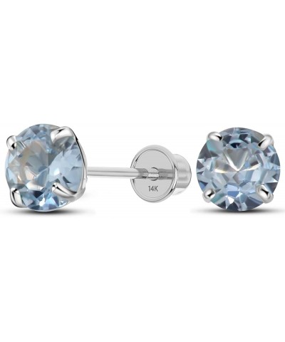 Solid 14K White Gold Round Solitaire Simulated-Birthstone Minimalist Stud Earring with Comfort Screw Backing 6mm 03-March $20...