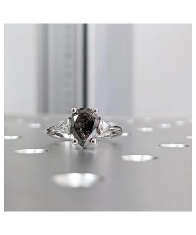 S925 10k 14k 18k White Gold 1.75 Carat Pear Shaped Salt and Pepper Diamond Engagement Ring Set for Women, Unique Black Natura...