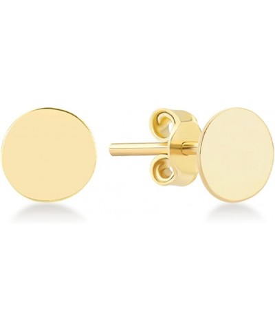 14k Yellow Gold Round Disc Stud Earrings | 14k Solid Gold Simple Round Stud Earrings for Women | Delicate Gold Earrings for W...