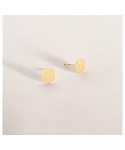 14k Yellow Gold Round Disc Stud Earrings | 14k Solid Gold Simple Round Stud Earrings for Women | Delicate Gold Earrings for W...