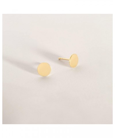 14k Yellow Gold Round Disc Stud Earrings | 14k Solid Gold Simple Round Stud Earrings for Women | Delicate Gold Earrings for W...