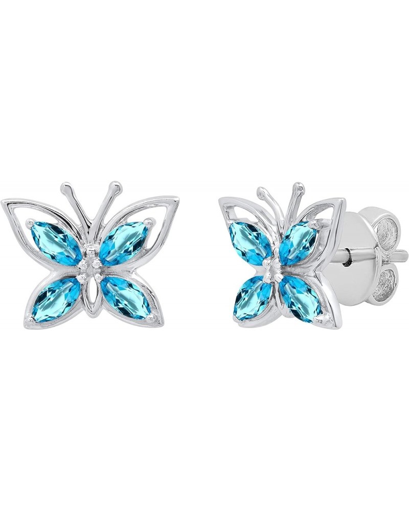 4X2 mm Marquise Gemstone Ladies Butterfly Fashion Stud Earrings, Available In 10K/14K/18K Gold & 925 Sterling Silver Blue Top...