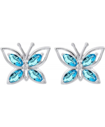 4X2 mm Marquise Gemstone Ladies Butterfly Fashion Stud Earrings, Available In 10K/14K/18K Gold & 925 Sterling Silver Blue Top...