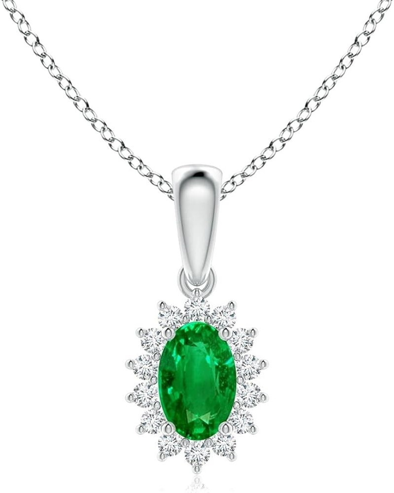 Natural Emerald Halo Solitaire Pendant Necklace for Women, Girls in 14K Solid Gold/Platinum | May Birthstone | Jewelry Gift f...