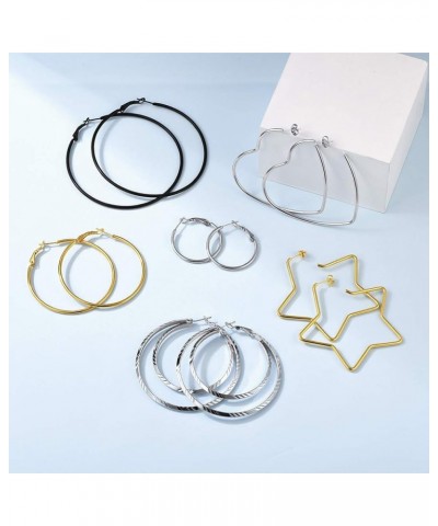 Suplight Star/Heart/Double Hoop Earrings, Small Medium Large Hoop Earrings for Women Girls 30mm-10mm, Gold/Silver/Black Color...