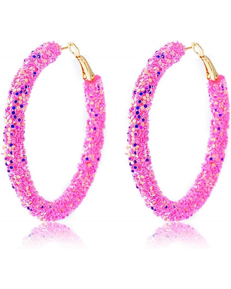 Glitter Sequins Hoop Earrings for Women Girls Unique Handmade Bohemian Shiny Wrapped Gold Plated Circle Statement Rhinestone ...