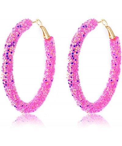 Glitter Sequins Hoop Earrings for Women Girls Unique Handmade Bohemian Shiny Wrapped Gold Plated Circle Statement Rhinestone ...