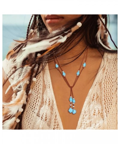 Native American Bohemian Feather Charm Handmade PU Leather Choker Necklace Z-D-Brown-Eight Stones $7.50 Necklaces