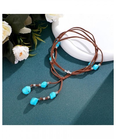 Native American Bohemian Feather Charm Handmade PU Leather Choker Necklace Z-D-Brown-Eight Stones $7.50 Necklaces