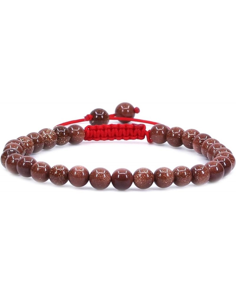 Gem Semi Precious Gemstones 6mm Round Beads Stone Crystal Adjustable Braided Bracelets Unisex Synthetic Golden Sandstone $7.7...