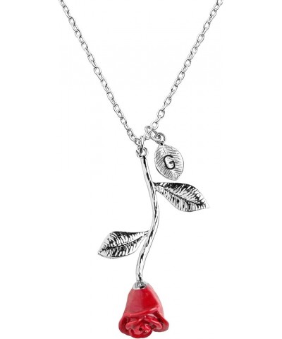 Silver Plated Beauty and The Beast Rose Necklace with Red Petals for her Personalized Bridesmaid Gift 3ERN G $15.96 Necklaces