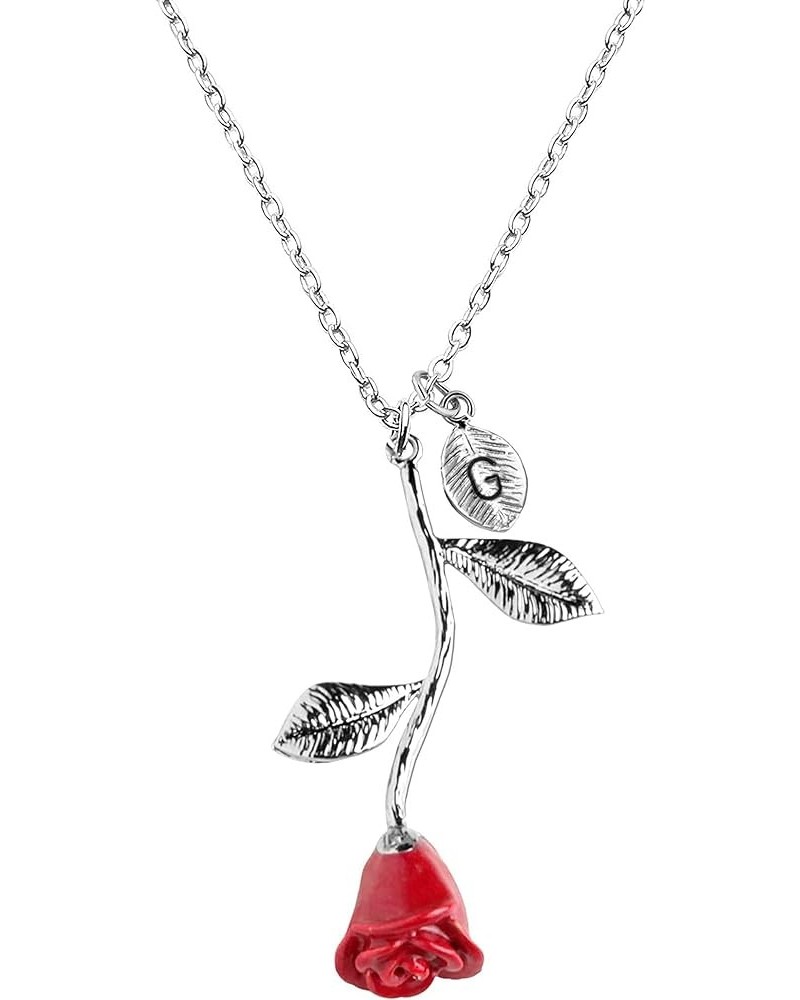 Silver Plated Beauty and The Beast Rose Necklace with Red Petals for her Personalized Bridesmaid Gift 3ERN G $15.96 Necklaces