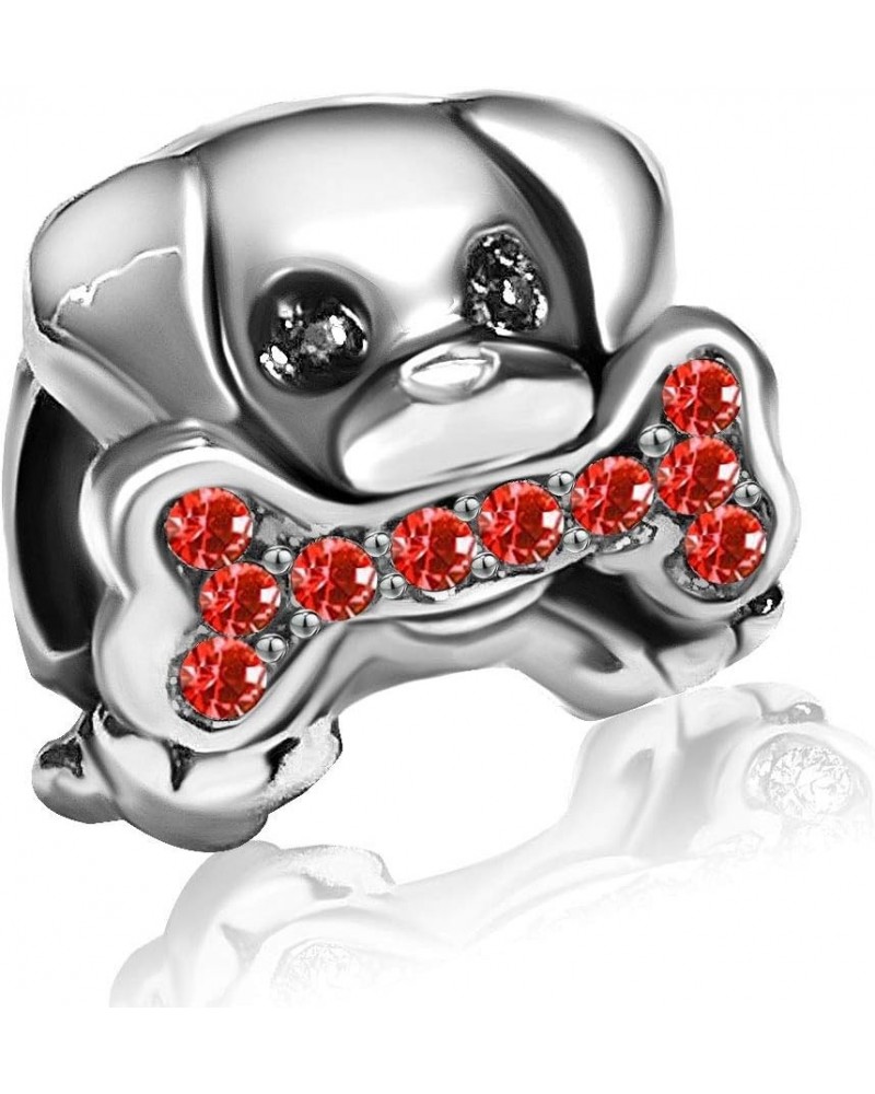 Dog Mom Mother Bone Paw Puppy Charm Birthstone Birthday Crystal Womens Beads Charms for Bracelets Girls Jewelry Red July $7.9...