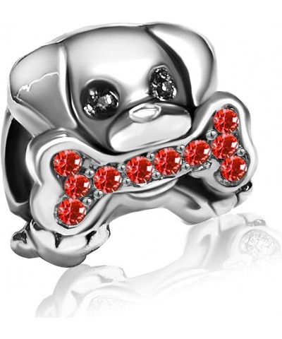 Dog Mom Mother Bone Paw Puppy Charm Birthstone Birthday Crystal Womens Beads Charms for Bracelets Girls Jewelry Red July $7.9...