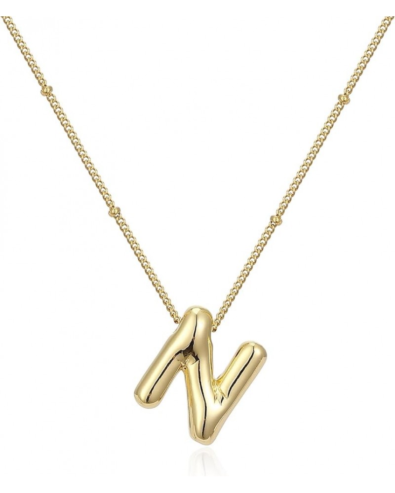 Bubble Letter Necklace 14K Gold Plated Balloon Initial Necklaces for Women Girls Dainty Alphabet Pendant Puffy Name Jewelry G...