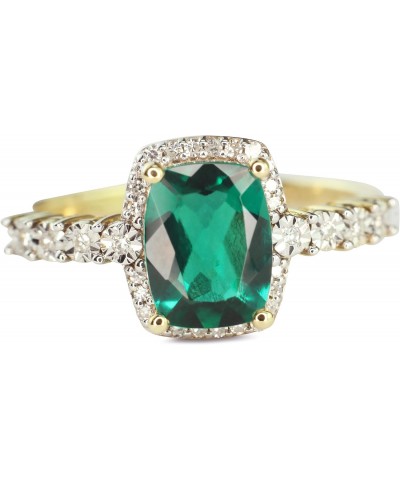 10K Yellow Gold 1/5 Diamond Cttw and Cushion Cut Created Columbian Green Emerald Modern Birthstone Ring (H Color, I2 Clarity)...