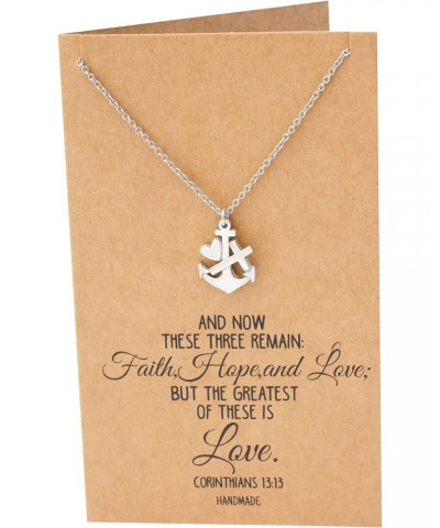 Faith Hope and Love Necklace with Heart Anchor Cross Crucifix Pendant, Nautical Pirate Inspired Charm, Religious Jewelry, Gif...