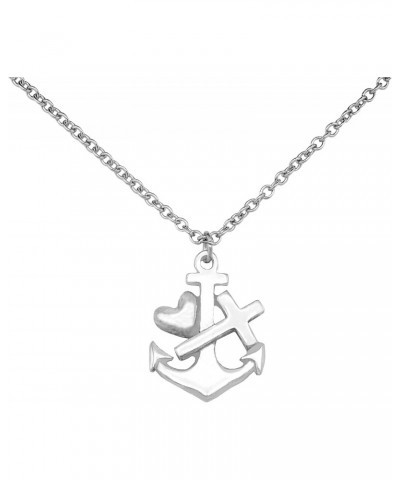 Faith Hope and Love Necklace with Heart Anchor Cross Crucifix Pendant, Nautical Pirate Inspired Charm, Religious Jewelry, Gif...