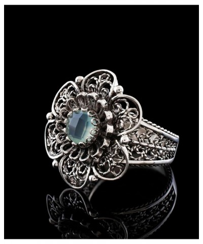 925 Sterling Silver Filigree Art Sunflower Design Gemstone Woman Cocktail Ring, Gift Boxed Aqua Chalcedony $25.97 Rings