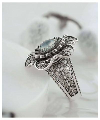 925 Sterling Silver Filigree Art Sunflower Design Gemstone Woman Cocktail Ring, Gift Boxed Aqua Chalcedony $25.97 Rings