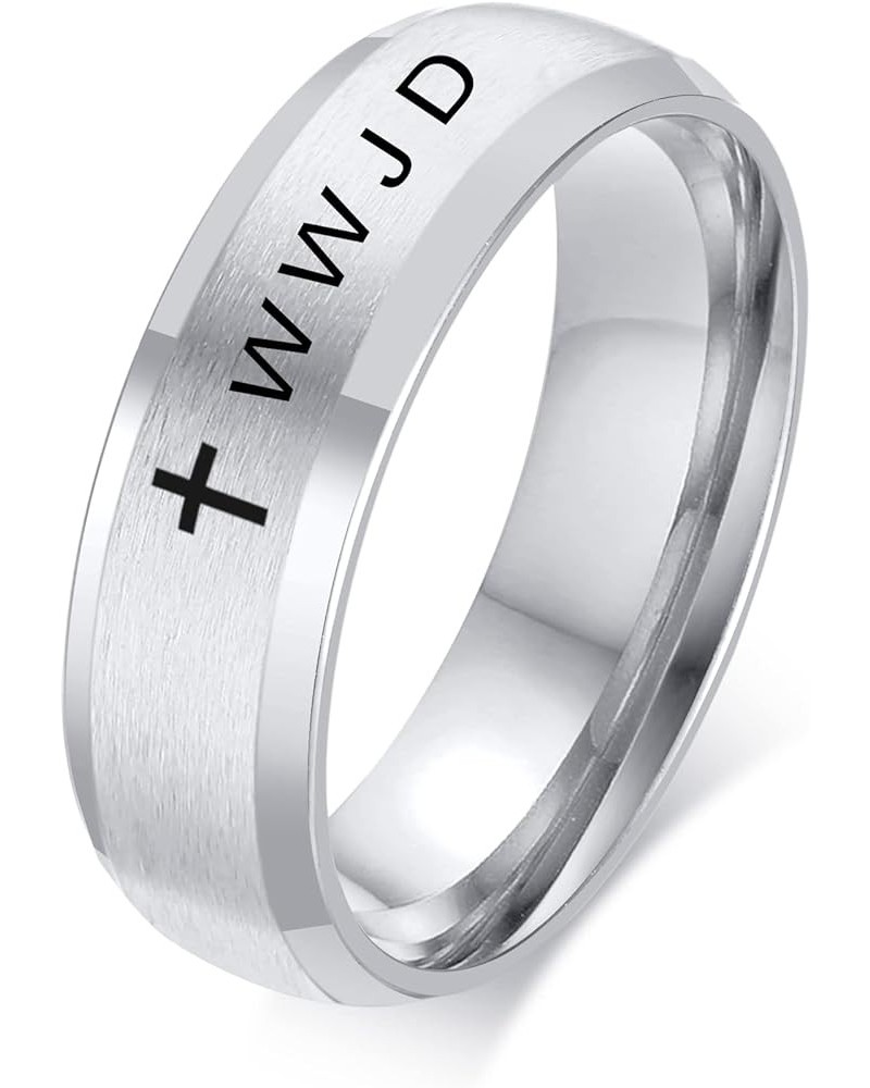 MZZJ Personalized Inside WWJD What Would Jesus Do Ring 6MM Brushed Stainless Steel Bevel Edges Rings Wedding Band,Christian R...