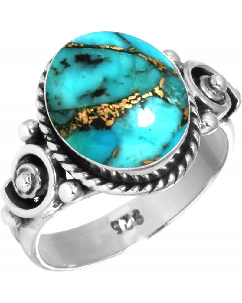 925 Sterling Silver Statement Ring for Women 9x11 Oval Gemstone Handmade Jewelry for Gift (99061_R) Copper Blue Turquoise $17...