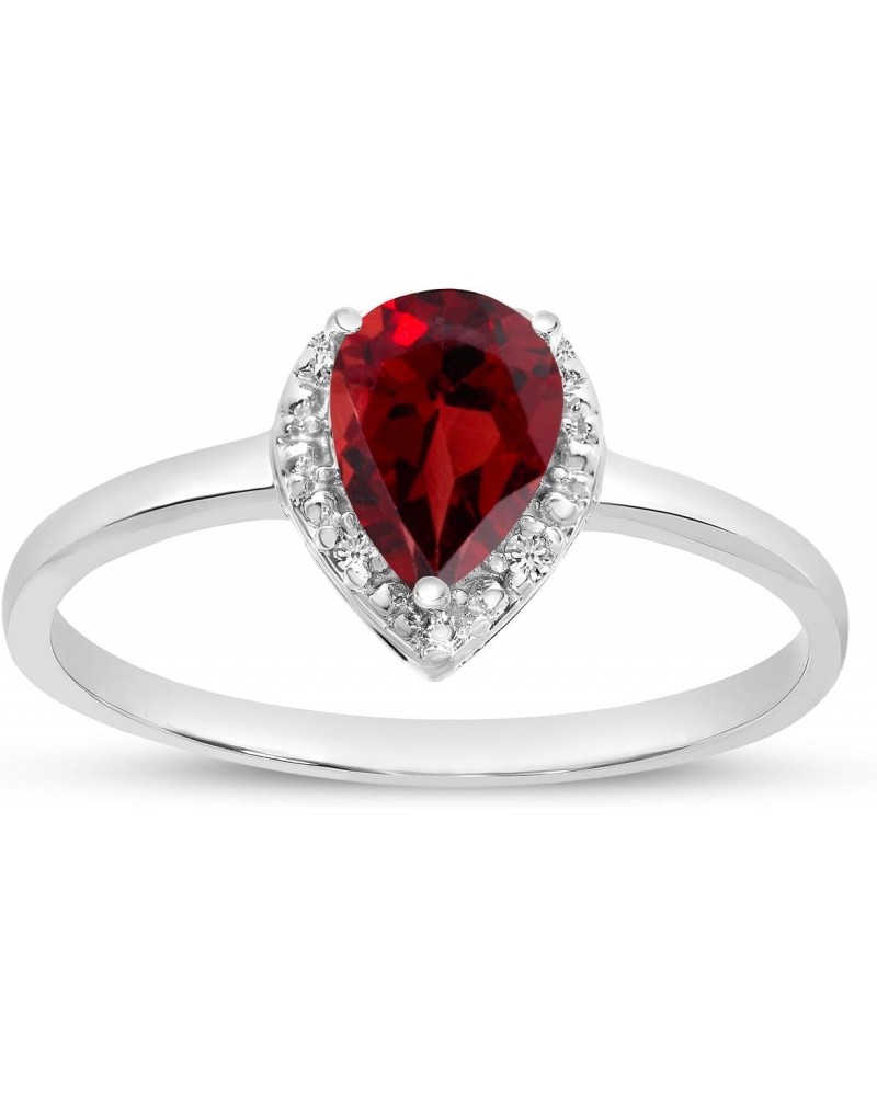 10k White Gold Pear Garnet And Diamond Ring $84.00 Rings