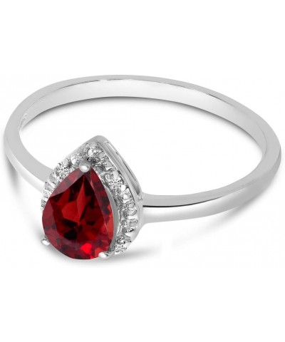 10k White Gold Pear Garnet And Diamond Ring $84.00 Rings