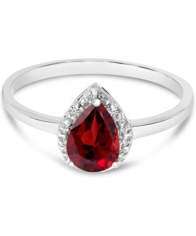 10k White Gold Pear Garnet And Diamond Ring $84.00 Rings