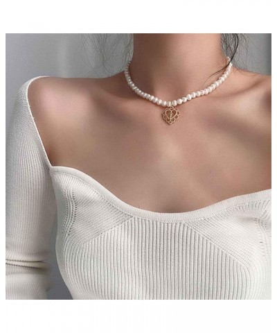 Vintage Pearl Choker Necklace Love Heart Pendant Necklace Pearl Bead Collar Necklace Short Cross Charm Necklace Chain Jewelry...