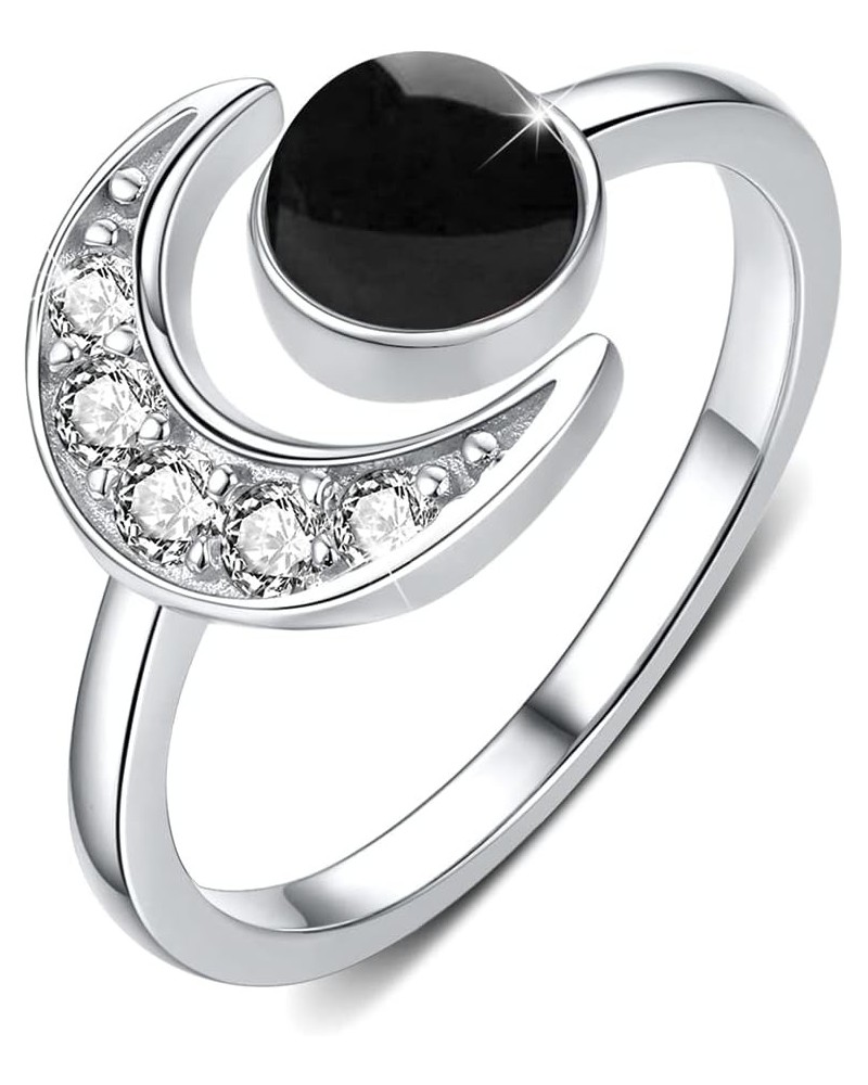 Moon Ring, S925 Sterling Silver Crescent Moon Ring Open Ring Adjustable Ring Gift for Women Onyx Rings $10.50 Rings