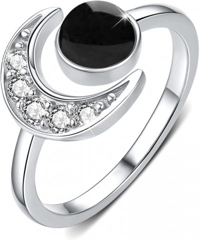 Moon Ring, S925 Sterling Silver Crescent Moon Ring Open Ring Adjustable Ring Gift for Women Onyx Rings $10.50 Rings