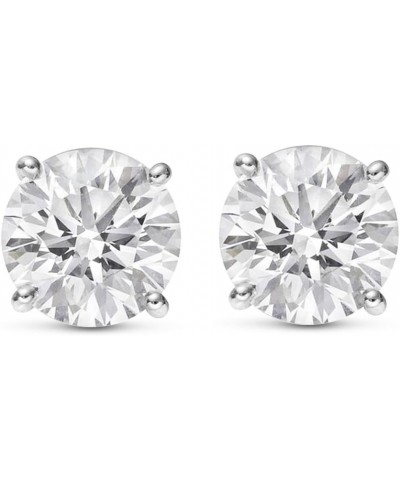 Natural Round Brilliant Solitaire Diamond Stud Earrings for Women 4 Prong Push Back (G-H Color SI2-I1 Clarity) Platinum 1.02 ...