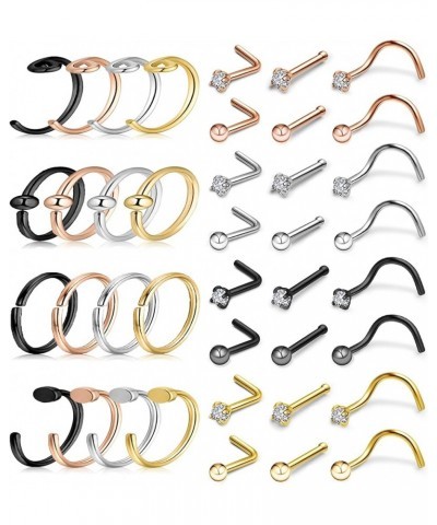 20G Nose Rings Set 30-40Pcs Bone Screw L Shaped Nose Studs Hypoallergenic Tragus Cartilage Nose Ring Hoop Stainless Steel Nos...