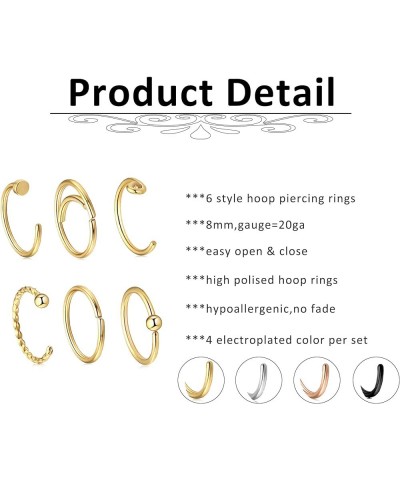 20G Nose Rings Set 30-40Pcs Bone Screw L Shaped Nose Studs Hypoallergenic Tragus Cartilage Nose Ring Hoop Stainless Steel Nos...