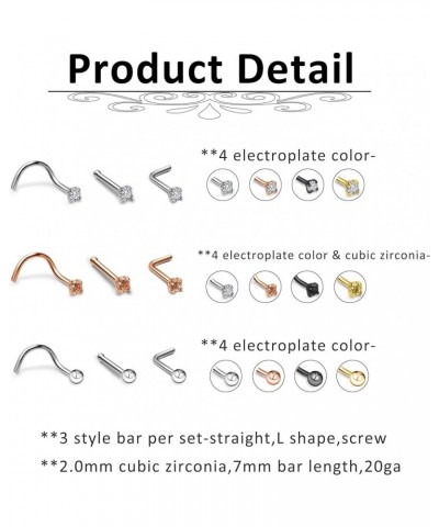 20G Nose Rings Set 30-40Pcs Bone Screw L Shaped Nose Studs Hypoallergenic Tragus Cartilage Nose Ring Hoop Stainless Steel Nos...