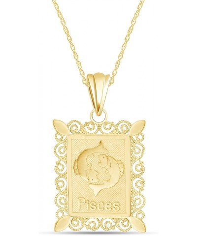 Rectangular Frame Zodiac Sign Filigree Pendant Necklace In 14k Gold Over 925 Sterling Silver yellow-gold-plated-silver : Pisc...