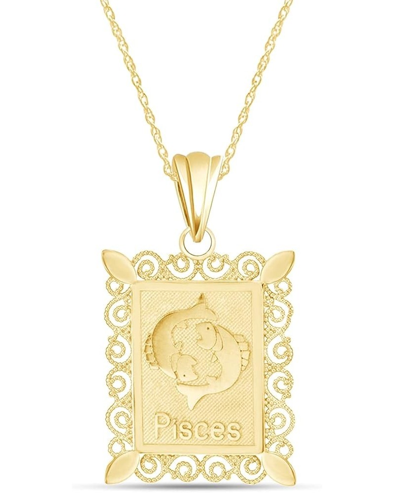 Rectangular Frame Zodiac Sign Filigree Pendant Necklace In 14k Gold Over 925 Sterling Silver yellow-gold-plated-silver : Pisc...