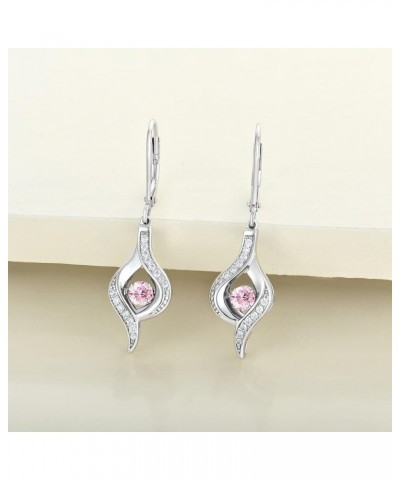 Eye Earrings Sterling Silver Dancing Diamond Halo Dangle Earrings Drop Birthstone Jewelry for Women 10-pink tourmaline-Oct $4...