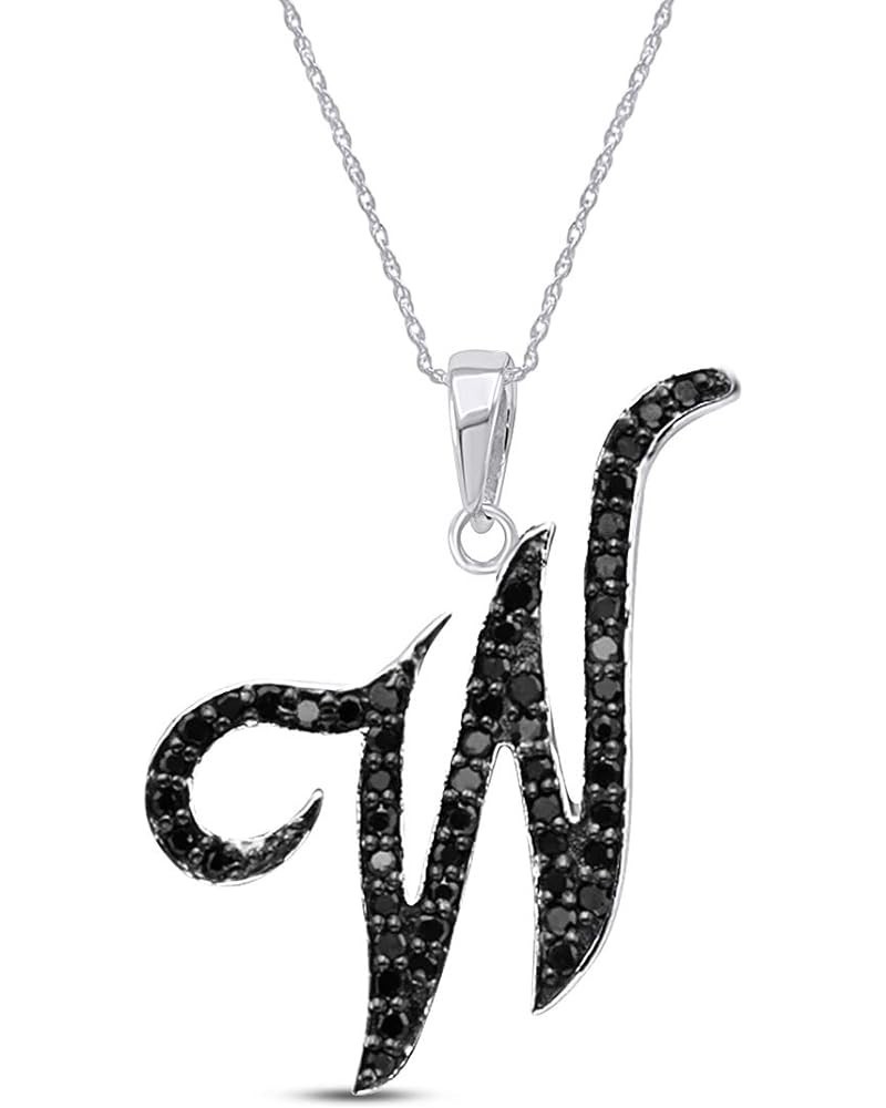 1/4 Carat Round Cut Natural Black diamond Initial Alphabet Letter Pendant Nacklace In 14K Gold Over Sterling Silver (0.25 Ctt...