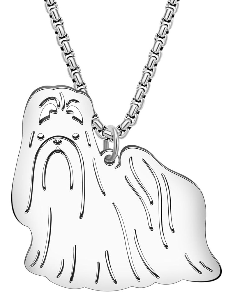 Stainless Steel Cute Dog Breeds Necklace Puppy Pendant Novelty Pets Jewelry Charms Gifts for Women Girls Silver Shih Tzu Neck...