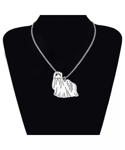 Stainless Steel Cute Dog Breeds Necklace Puppy Pendant Novelty Pets Jewelry Charms Gifts for Women Girls Silver Shih Tzu Neck...