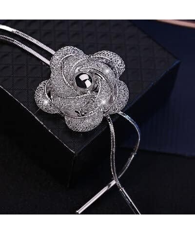 Brand Luxury Camellia Flower Pendant Necklace CZ Crystal Tassel Long Necklace Women Sweater Chain All-Match Decorative Jewelr...