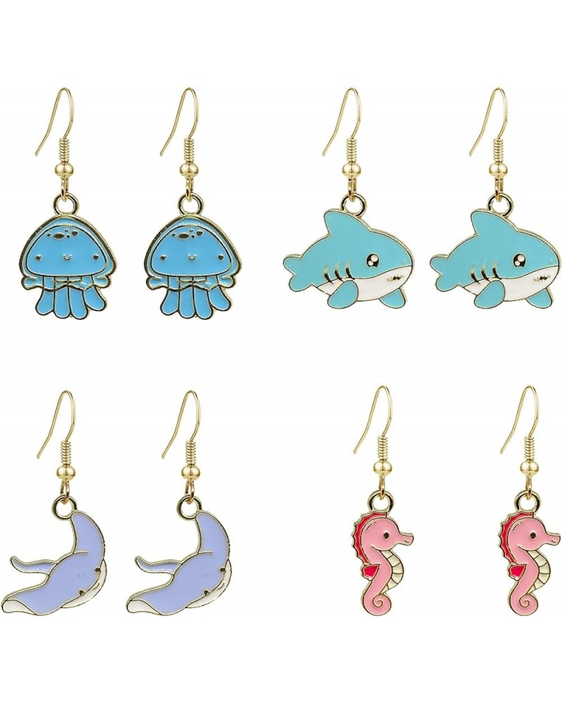 4 Pairs Personality Marine Organism Earrings Lovely seahorse octopus Drop Dangle Earrings For Women Girls animal $7.66 Earrings